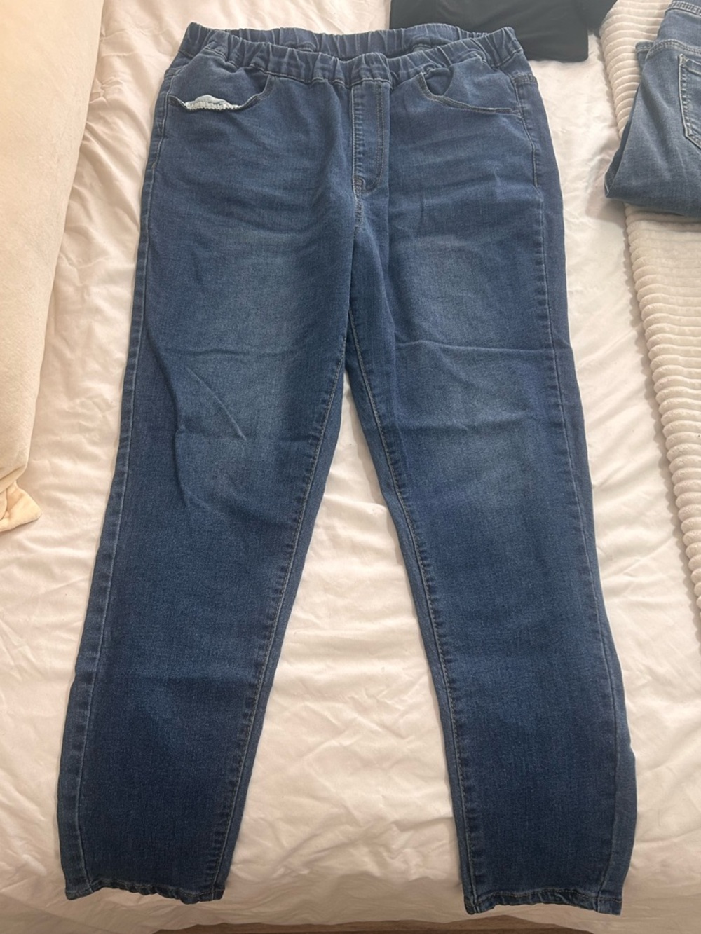 SHEIN Dark Blue Elastic-Waist Boyfriend Jeans